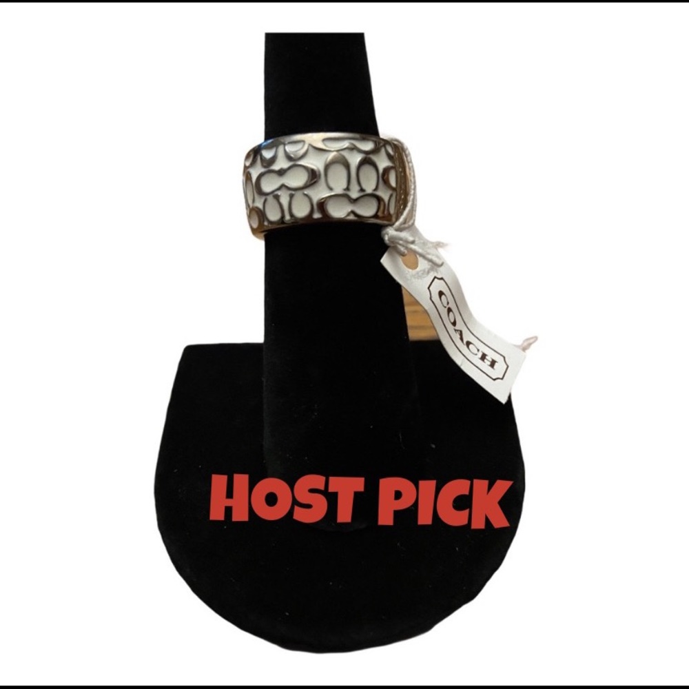 Coach Miranda White Enamel Silver Ring NWT Sz 6